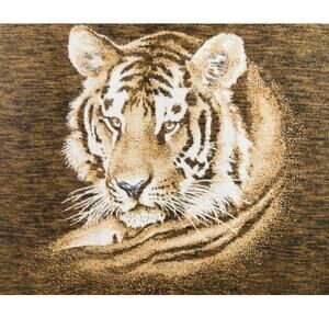 Vintage Plush Blanket Tiger Lion Face Brown Tan Reversible RARE Biederlack Style